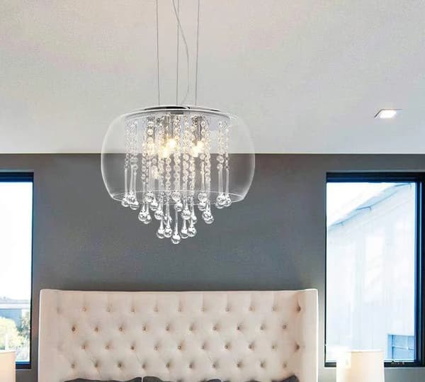 Modern glas taklampa, 400 mm diameter, 800 mm höjd,varmt ljus, transparent