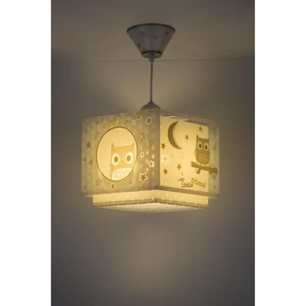 Dalber - Barnhängande lampa - God natt - Ugglamotiv, L 24 cm, H 21,5 cm, Brun