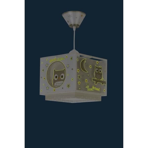 Dalber - Barnhängande lampa - God natt - Ugglamotiv, L 24 cm, H 21,5 cm, Brun