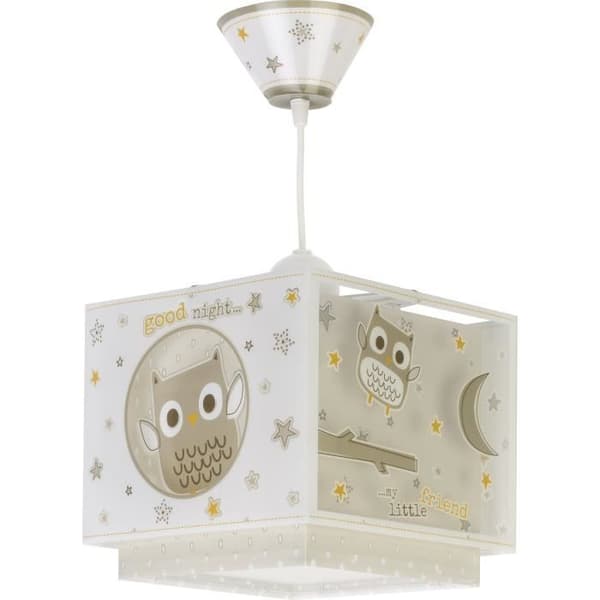 Dalber - Barnhängande lampa - God natt - Ugglamotiv, L 24 cm, H 21,5 cm, Brun
