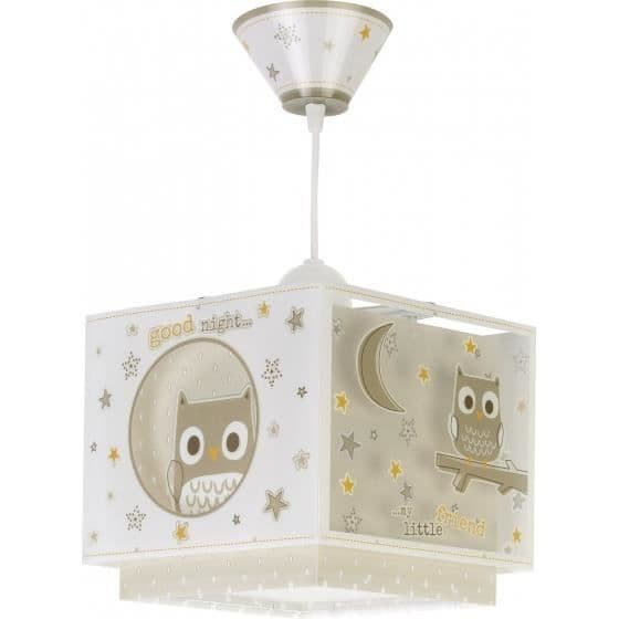 Dalber - Barnhängande lampa - God natt - Ugglamotiv, L 24 cm, H 21,5 cm, Brun