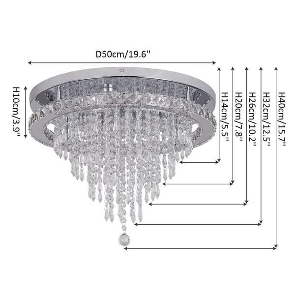 Kristallkrona, dimbar, LED-lampa ingår, takmonterad design,D50cm, Med fjärrkontroll