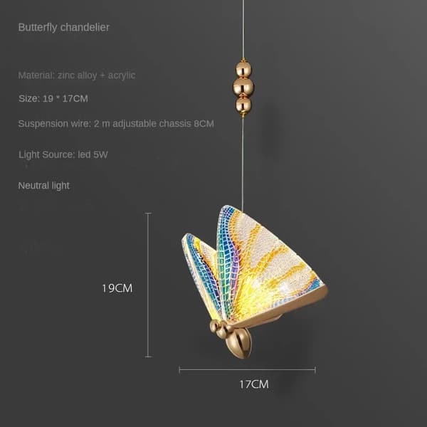 Butterfly Kranse, Justerbar Ophængningsledning, LED Lyskilde, Egnet til Forskellige Værelser,1 hoved Farverig D19cm, Neutral lys