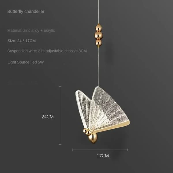 Butterfly Kranse, Justerbar Ophængningsledning, LED Lyskilde, Egnet til Forskellige Værelser,3-farvet lys, 1 hoved Hvid D24cm