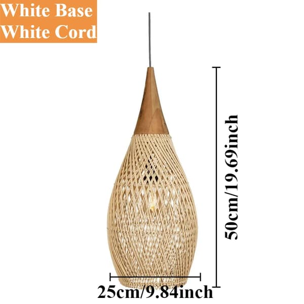 LED Boho Rattan Pendellampe, Bambusformet Kranse, Kinesisk Stil Retro, Indendørs Brug,Ingen pære, 25cm