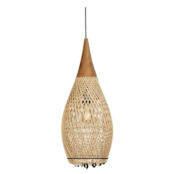 LED Boho Rattan Pendellampa, Bambusformad Kandelaber, Kinesisk Stil Retro, Inomhusbruk,Ingen lampa, 25cm