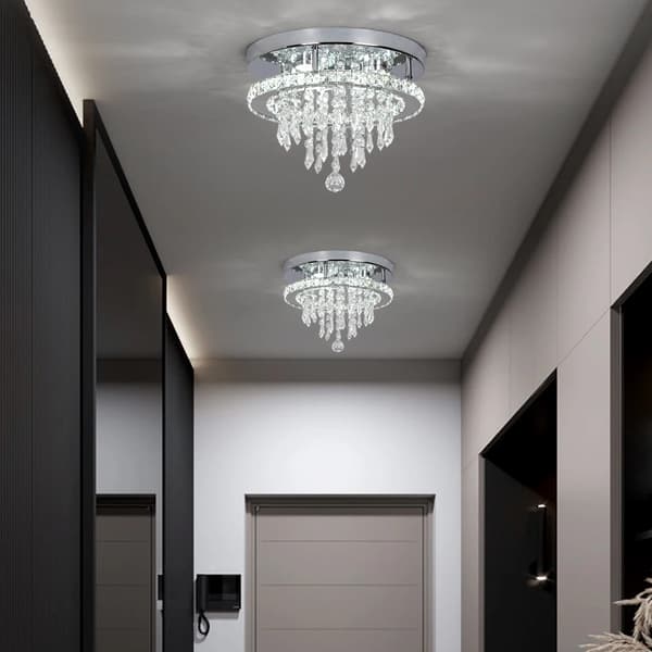 LED Krystal Loftlampe, 30 cm Diameter, Krom Kropsfarve, 29W Effekt,2 lys, Fjernbetjening dæmpbar
