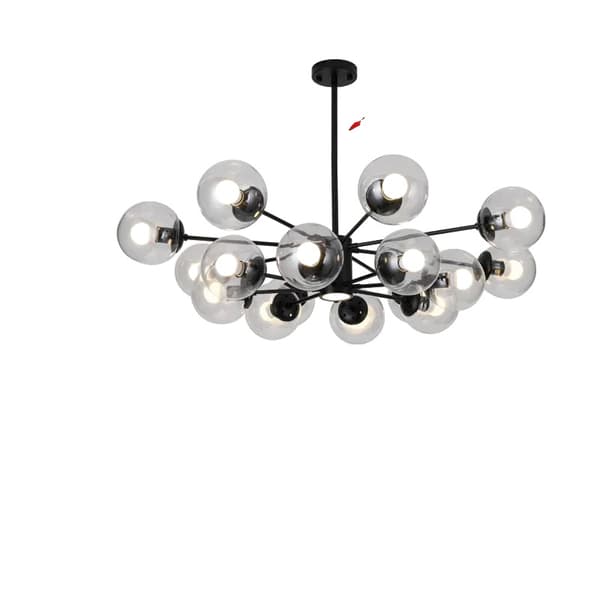 Modern glaschandelier, järn- och glasmaterial, flera lampskärmval, lämplig för 15-20 m²,Trikolor dimning, 16 huvuden Transparent