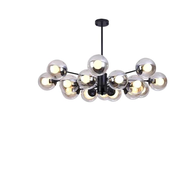 Modern glaschandelier, järn- och glasmaterial, flera lampskärmval, lämplig för 15-20 m²,16 huvuden bärnsten glas, Trikolor dimning