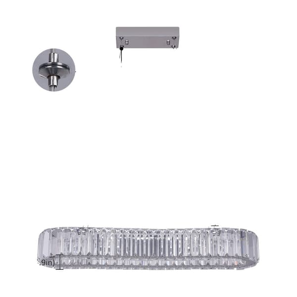 Kristall Oval Kandelaber, LED-belysning, Justerbar längd, Modern stil,Med fjärrkontroll, L57cm medel