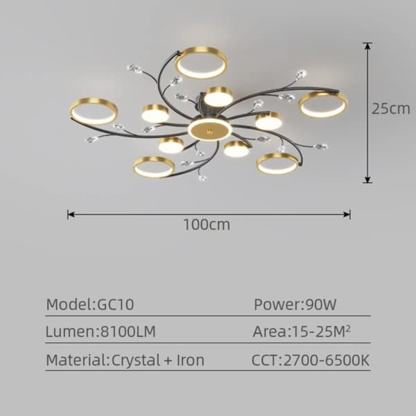 Taklampa, APP och fjärrkontroll, oändlig dimning, elegant design,10 Ljus, APP med RC Dimmbar