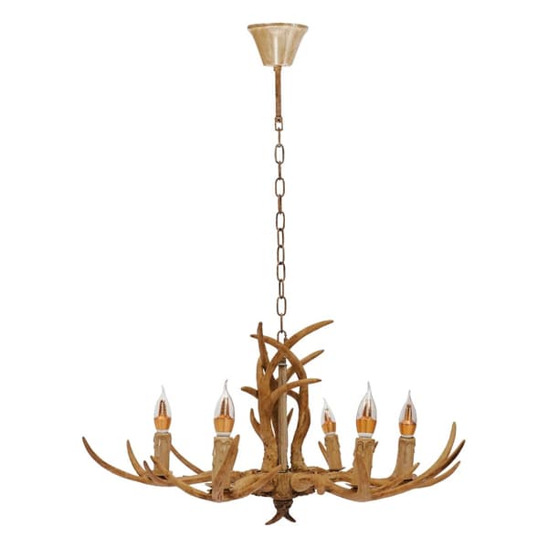 Hornkrona, Retro Stil, Lampa Kapacitet, Justerbar Höjd,Brun, 6