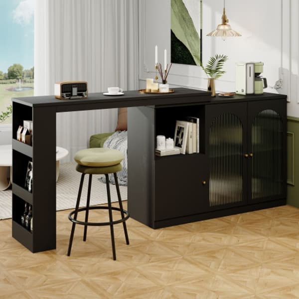 Bar pivotant 360°, bar och matsalen med vridbar svart minimalistisk och modern, multifunktionell förvaringsmöbel
