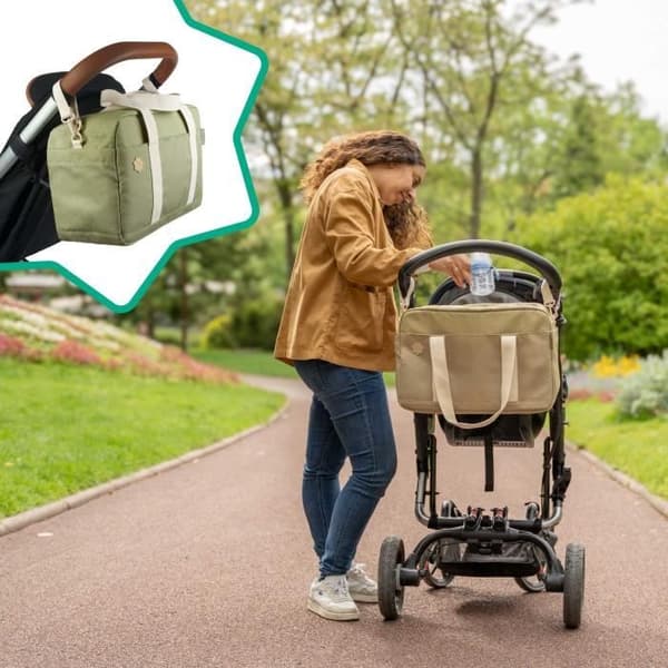 Badabulle Bowling Skötväska - Stor Kapacitet 20L - Inkluderar Skötmatta och Barnvagnstillbehör, Olivgrön