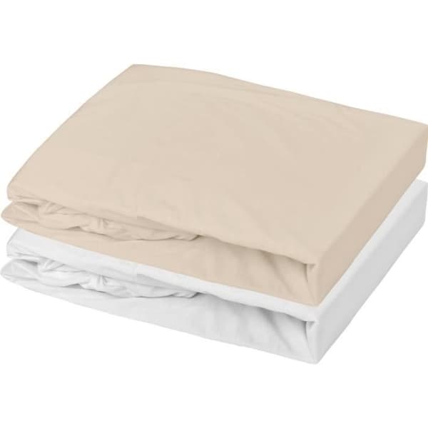 Set med 2 dra-på-lakan - P'TIT DODO - Jersey - 60 x 120 cm - Vit / Hudfärgad