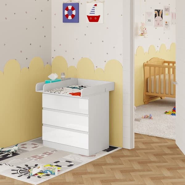 Rootz vauvanvaihtoratkaisu - Lastenhoitotarvike - Diapering Delight - Baby Care Essential - Valkoinen ja kiiltävä - Tilaa säästävä muotoilu - Kompakti