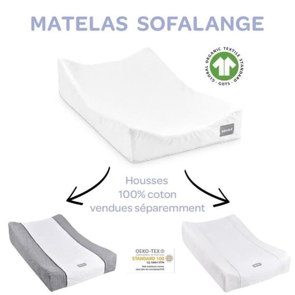 BÉABA - Skötbädd Sofalange - Tillverkad i Frankrike - Patenterad koncept - Lutande skötbord - Minskar reflux - Oekotex - Vit