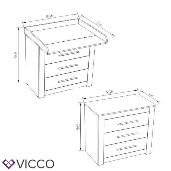 Vicco MIRO skötbord, skötbyrå med plan, sköthylla, byrå, lådor