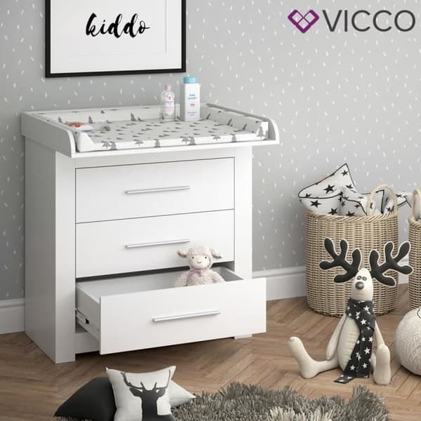 Vicco MIRO skötbord, skötbyrå med plan, sköthylla, byrå, lådor
