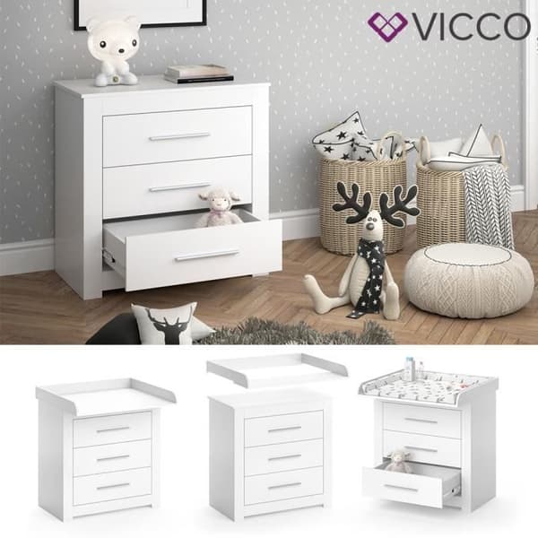 Vicco MIRO skötbord, skötbyrå med plan, sköthylla, byrå, lådor