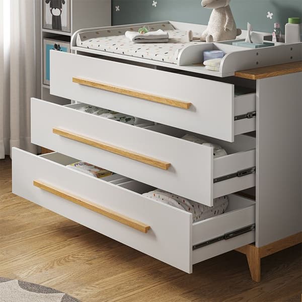 Vitalispa Malia skötbord, Vit, 133 x 98 cm XL med 3 lådor