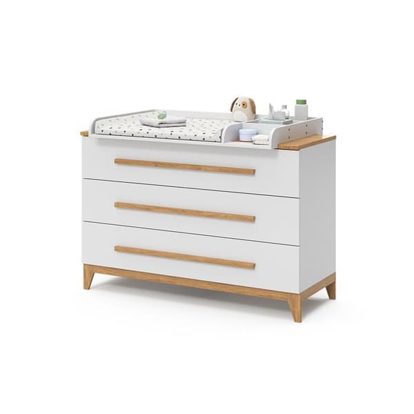 Vitalispa Malia skötbord, Vit, 133 x 98 cm XL med 3 lådor