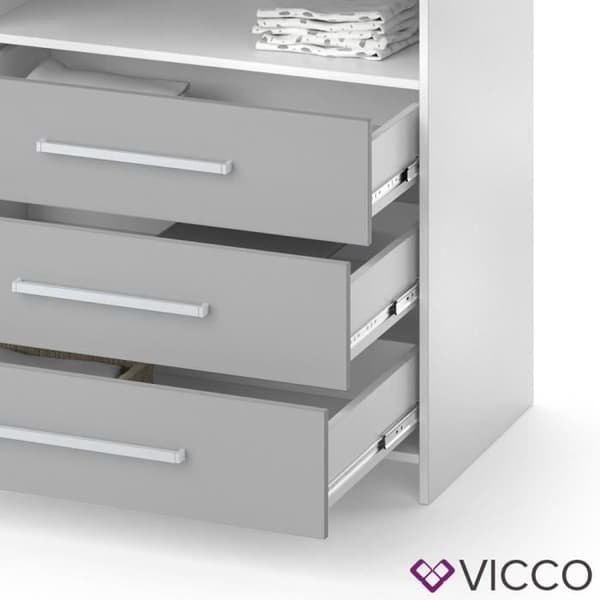 VICCO skötbyrå OSKAR vit grå sköthylla babymöbel byrå skötbord