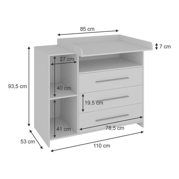 Oskar Store Paula skötbord, Vit, 110 x 93,5 cm med skötbord
