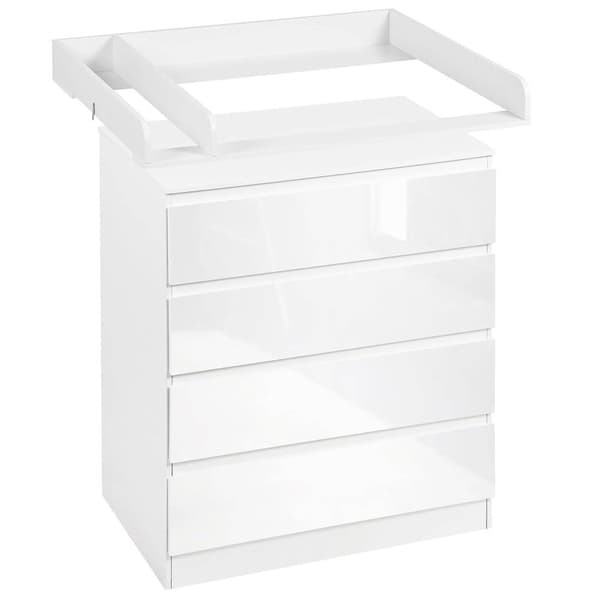 Rootz Puslebord - Puslebord - Bleopslag - 110 cm x 75 cm x 109,2 cm - Lændestøtte - 4 skuffer - Hvidt træ