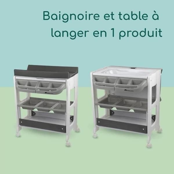 BEBECONFORT Dolphy Skötbord och Badkar 2i1, Från födseln till 12 månader (11kg), Grå dimma