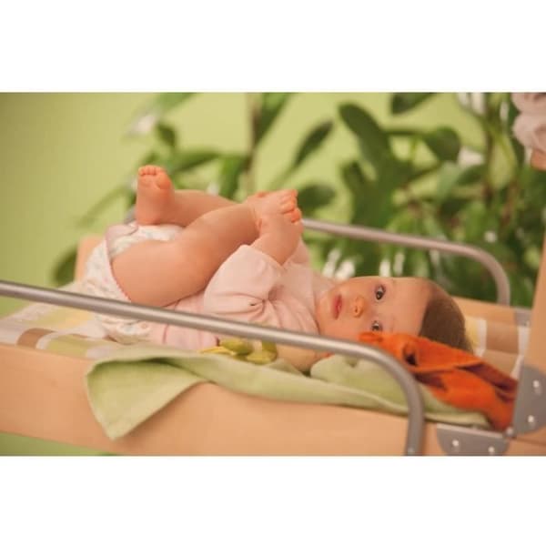 Väggmonterat hopfällbart skötbord - ROBA - DSCHUNGELBABY - Flerfärgad randig madrass ingår - 2 integrerade hyllor - Naturträ