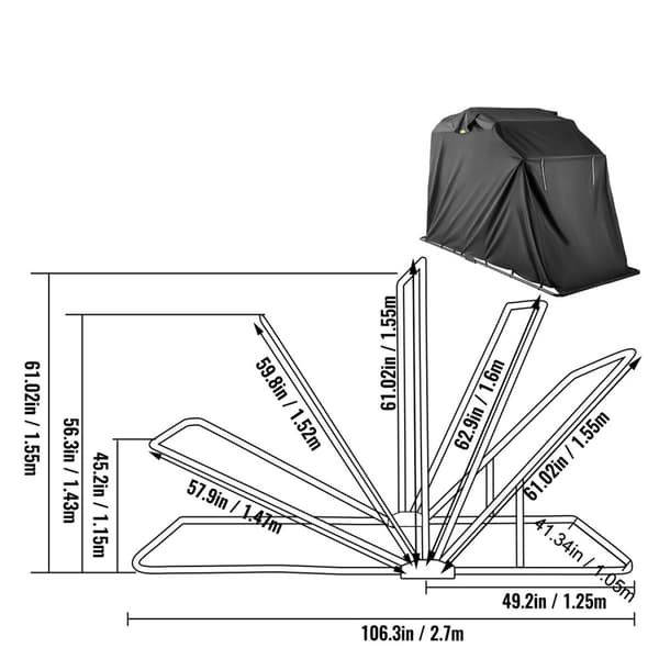 270x105x155cm bärbart universellt vattentätt motorcykelskydd med hållbar och robust ram, hög säkerhetsfaktor, lätt att sätta upp