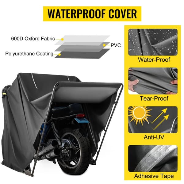 106"x41"x61" bärbart universellt vattentätt motorcykelskydd kit med hållbar och robust ram, hög säkerhetsfaktor, lätt att sätta upp