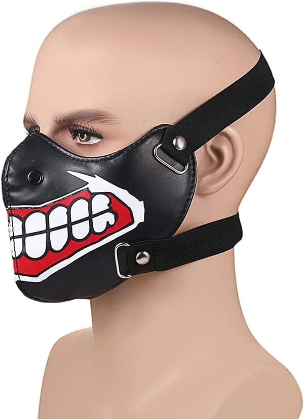Svart halvmask läder mun med tänder