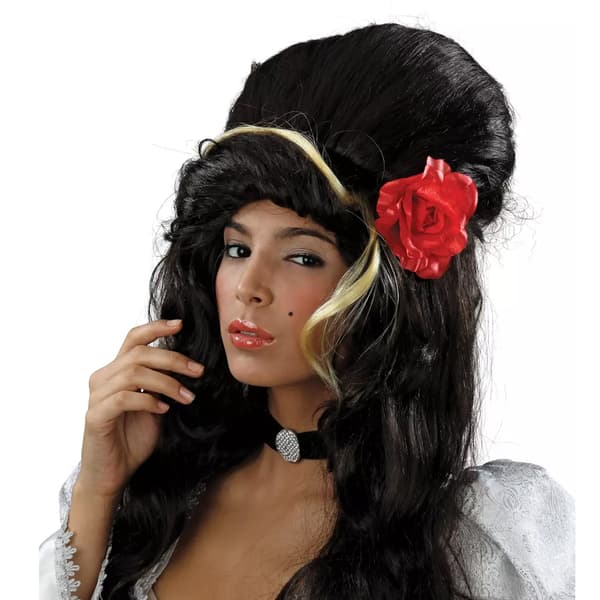 Bristol Novelty Womens/Ladies Curly Beehive With Rose Wig
