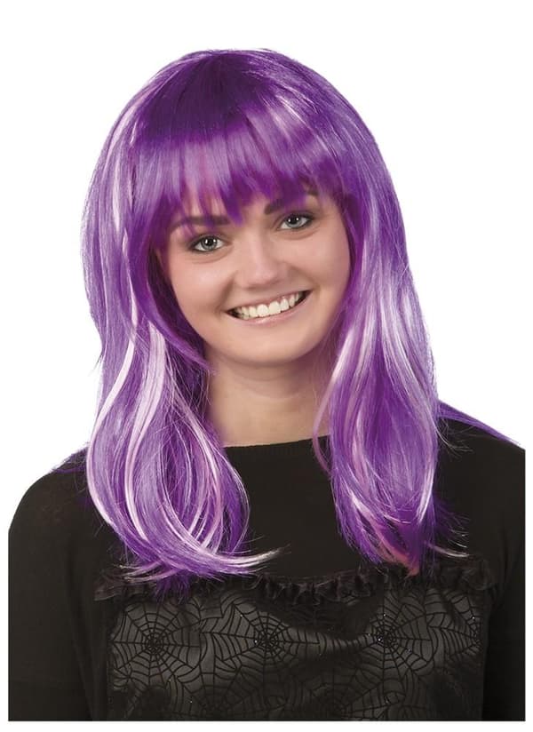 Lång Lila Peruk Maskerad Halloween