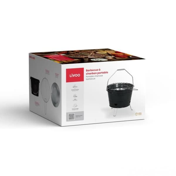 Bärbar kolgrill - LIVOO - DOC327N - Rostfritt stål - Grillyta ø27 cm - Höjd 24 cm