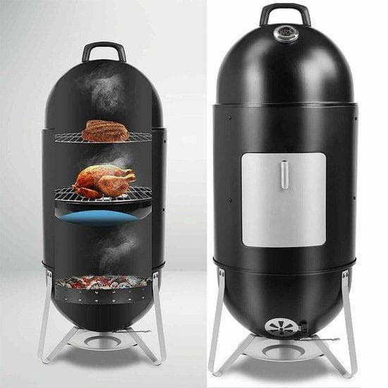 4 I 1 Barbecue - Kol BBQ - Rökningsugn med dörr - Grill och rökare - Modern rökare - Grillar - Svart - 46,5 x 46,5 x 117 cm