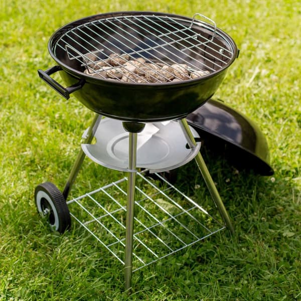 Klotgrill 41,5 cm diameter, galvaniserad med hjul - svart