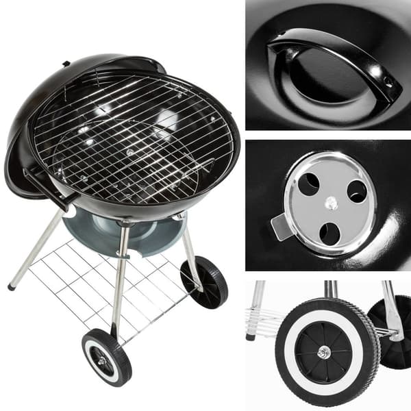 Klotgrill 41,5 cm diameter, galvaniserad med hjul - svart