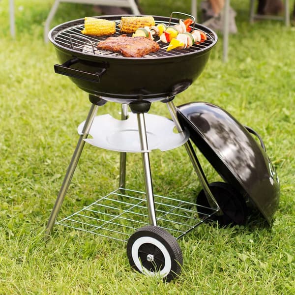 Klotgrill 41,5 cm diameter, galvaniserad med hjul - svart