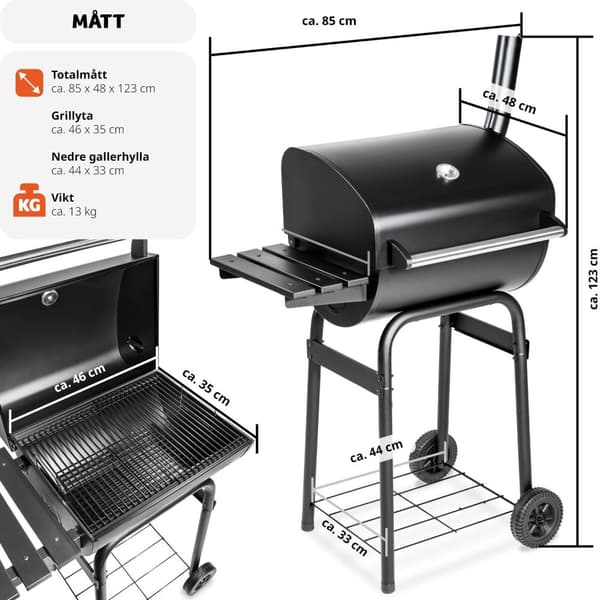 BBQ träkolsgrill av pulverlackerad metall - svart