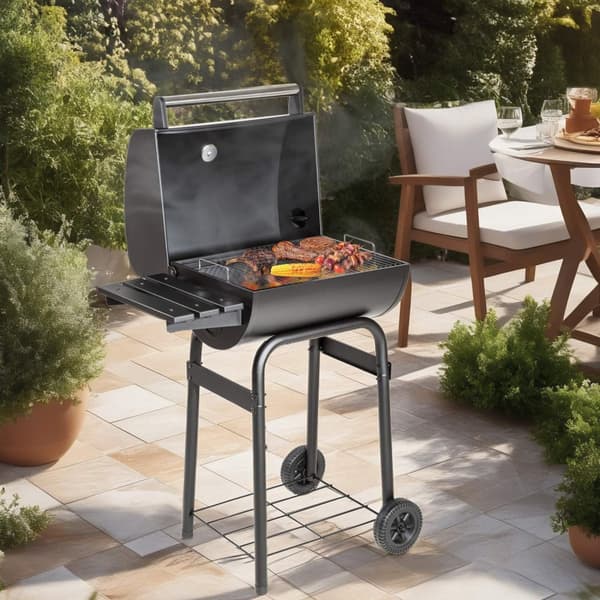 BBQ träkolsgrill av pulverlackerad metall - svart