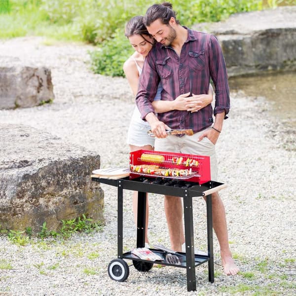 Kolgrill med två hjul - svart/röd