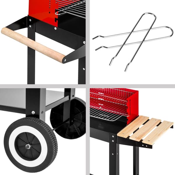 Kolgrill med två hjul - svart/röd