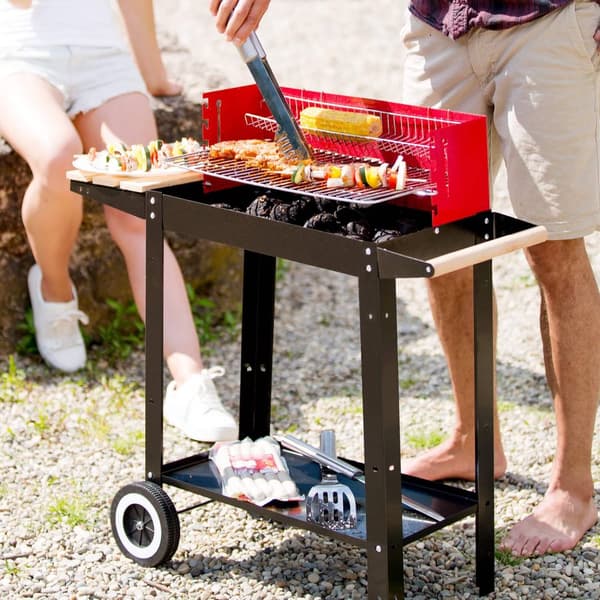 Kolgrill med två hjul - svart/röd