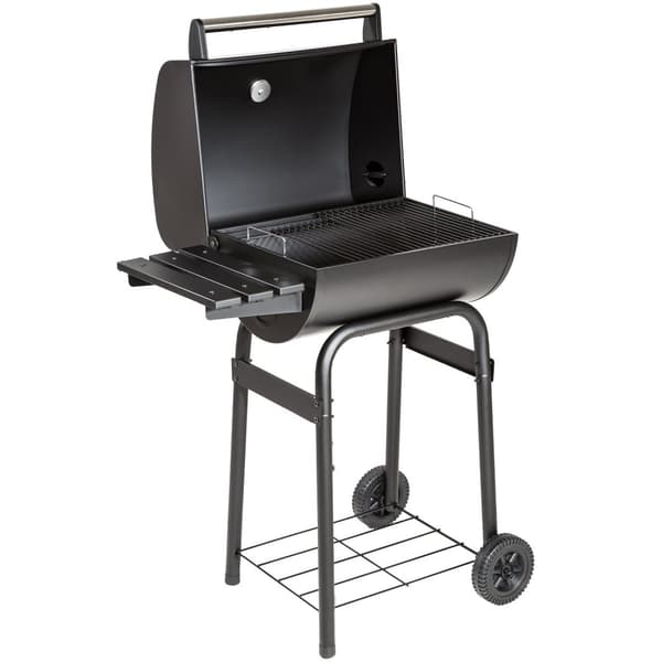 Grill med termometer og hjul - sort
