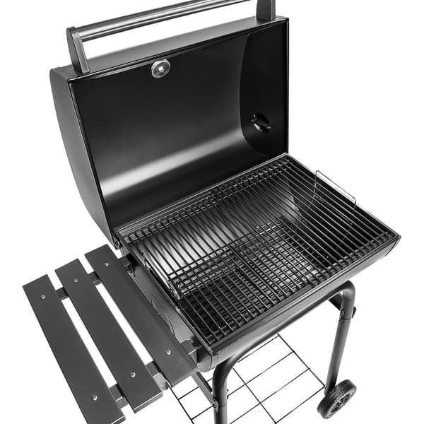 Grill med termometer og hjul - sort
