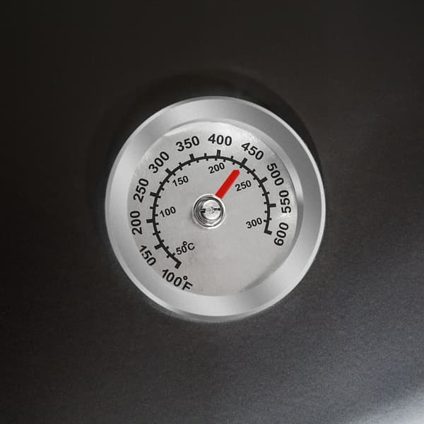 Grill med termometer og hjul - sort
