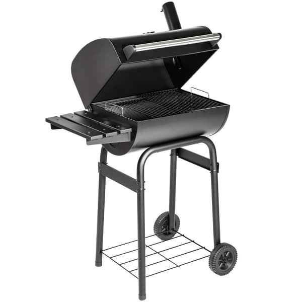 Grill med termometer og hjul - sort